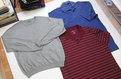 Lot of Three 3 Shirts Dip Sweater Polo Shirts Gray Burgundy Red & Blue JKT110-image
