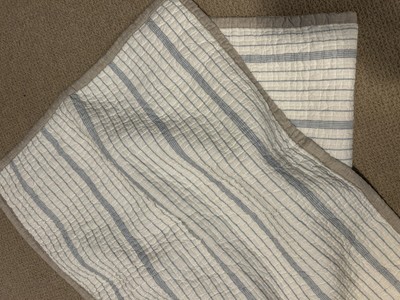 Pottery  Barn  Striped Quilted Pillow Shams Standard Set/2 White Chambray-image
