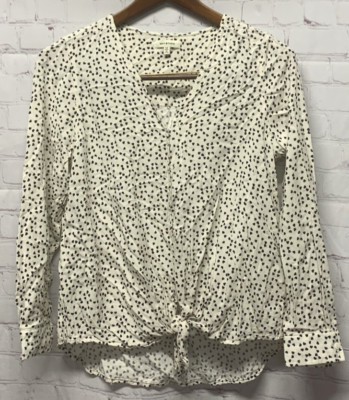 Max Studio Women's Medium Heart Print White Blouse Long Sleeve Lightweight-image