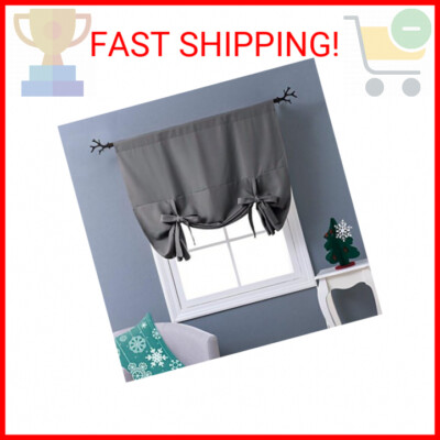 NICETOWN Thermal Insulated Blackout Short Curtain - Bathroom Curtain Gray Tie Up-image