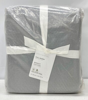 NEW Pottery Barn Wright Textured Organic FULL/QUEEN Duvet Cover~Cloud Blue-image