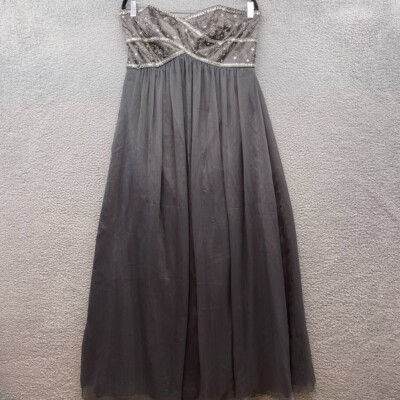 DB Studio Womens Strapless Dress Gray Maxi Sweetheart Neck Sequin Beaded Size 14-image