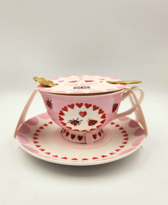 3 PC Set New Harvest Green Studio Ladybug Hearts Cup/saucer/spoon *NEW *-image