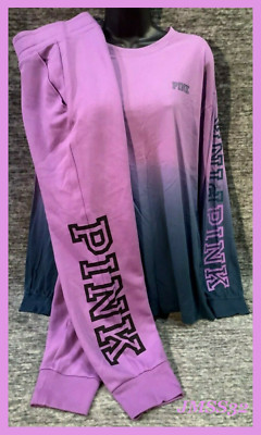 Victoria's Secret Pink Ombre Dip Dye Campus Shirt + Jogger Pants Set Amethyst L -image