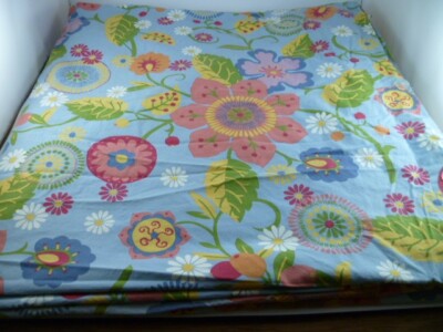 POTTERY BARN  FULL QUEEN DUVET COVER FLORAL BLUE PINK YELLOW ORANGE RED-image