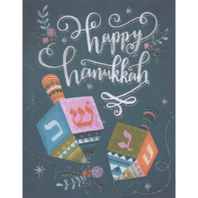 Madison Park Greetings Colorful Dreidels on Dark Blue Box of 10 Hanukkah Cards-image