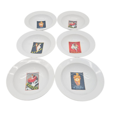 VTG Pottery Barn Italian Vintage Cocktail Poster Pasta Bowls Set Of 6 10”-image