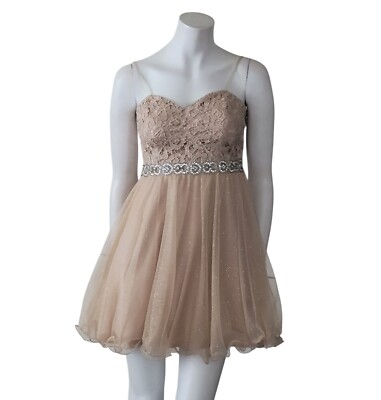 City Studio Juniors Sz 7 Formal Dress Gold Sequins Tulle Fully Lined Dance Prom-image
