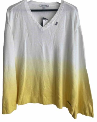 Peace Love World Dip Dye V Neck Wide At Wrist Sweater Happy Yellow Size Large-image