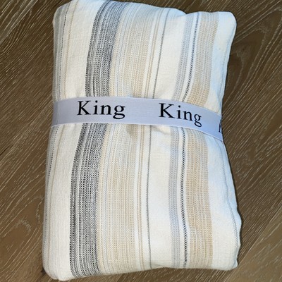 Pottery Barn Clayton Stripe Cotton Duvet Cover King/Ca King Neutral Washed Beach-image