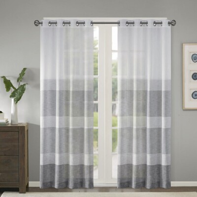 Madison Park Hayden Woven Faux Linen Multi Striped Window Sheer 50x84-image