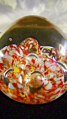 Glass Paper Weight,,Egg Shaped Glass Chip Scramble, Big Bubbles, Antique lot #03-image