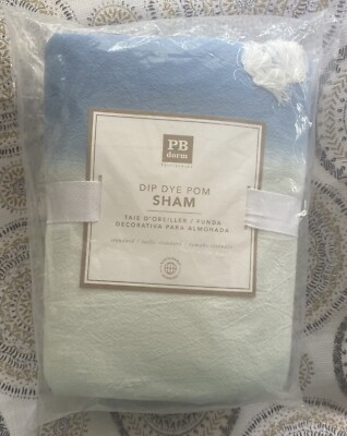 Pottery Barn Teen Dip Dye Pom Quilted Standard Sham Blue Multi 26X20” NWT-image