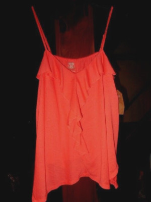 ROUTE 66 WOMANS XL DRESS/CASUAL TANK TOP DIP DYE PARTY ORANGE RUFFLE FRONT NWT-image