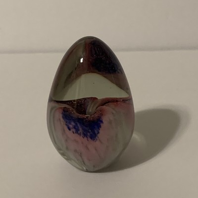 Glass Eye Studio GES Pink Egg Shaped Art Glass Paperweight Signed-image