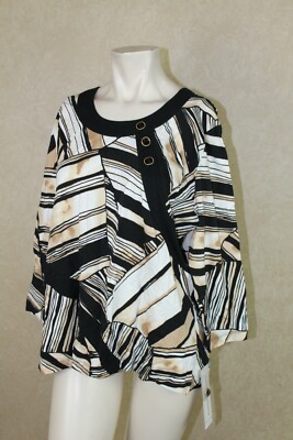 Alfred Dunner New Womens Petite Madison Park Printed Top Blouse Black NWT R6B1-image