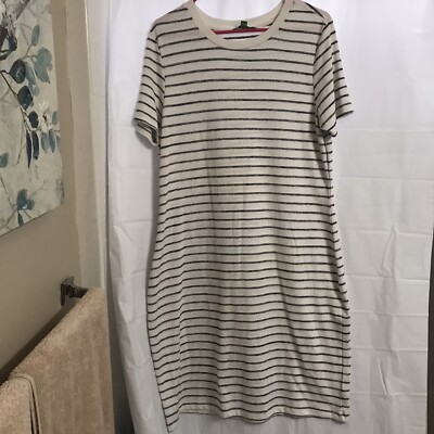 Dip Midi Knit T-shirt Dress Women’s Large white With Black Stripes Comfy-image