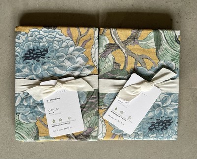 Pottery Barn Dahlia Gold Floral Standard Size Shams - Set of 2 Shams - NEW-image