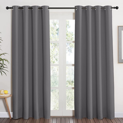 Grey Blackout Curtain 84 Inches Long for Bedroom - Thermal Insulated Window Trea-image