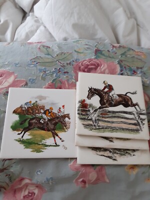 Set Of 4 Vtg Equestrian Tile /Trivet  6