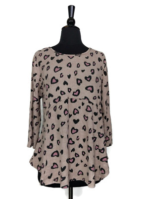 Bobeau Studio B Pink Heart Print Knit 3/4 Sleeve Top Size L-image