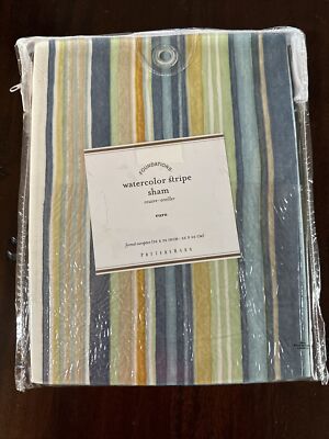 Pottery Barn Water Color Stripe  Sham  Euro Size 26” x 26” Inches New With Tags-image