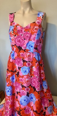 MADISON STUDIO DRESS SILK LUXURY PINK BLUE FLORAL SWEETHEART V-NECK SLEEVELESS 6-image