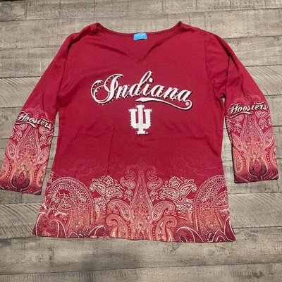 Women's Dip Dye Indiana Hoosiers 3/4 Sleeve Bedazzled T-Shirt USA NFL Size L-image