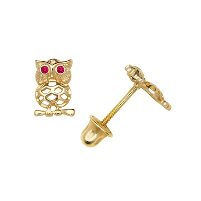 14K Yellow & White Gold Trading Owl Shaped Studs Earrings for Women-image