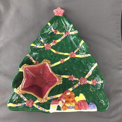 Bazaar World's Inc. Christmas Chip Dip Tray Ceramic Tree Condiments Platter-image