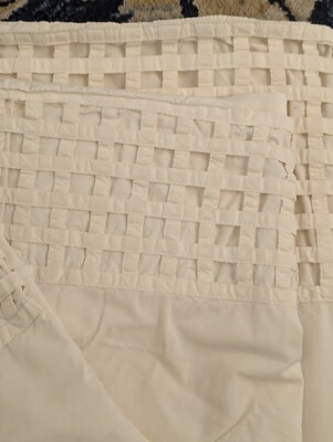 POTTERY BARN Cream Flat Sheet Cases Full 80x102 Lattice Border VTG India-image