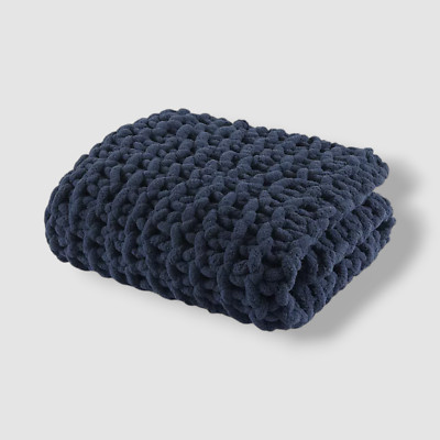 Madison Park Blue Navy Chenille Chunky Knit Throw | 60 x 50
