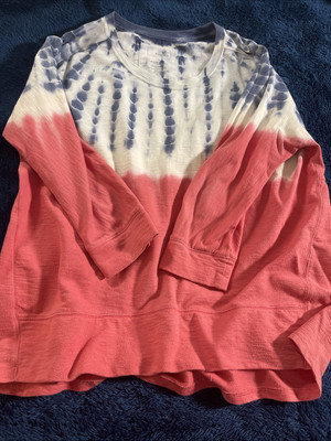 SONOMA Women's Large Multicolor Dip Tie Dye Round-Neck Knit Top High low Hem-image