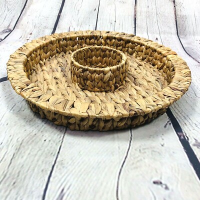 Raffia Chip and Dip Bowl Serving Platter Plate Boho Hippie Chic Wicker Seagrass -image