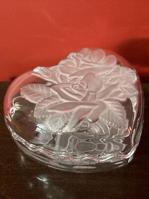 Mikasa Studio Nova Glass Crystal Heart Shape Box Trinket Candy Dish Rose NEW-image