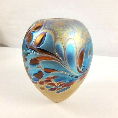 Vintage Brian Maytum Studio Art Glass Egg Shaped Vase Oil Lamp 1992  12/60-image