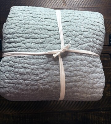 Pottery Barn Pick Stitch Quilt Chambray King/ Ck Cotton Linen Handcrafted NWOT-image