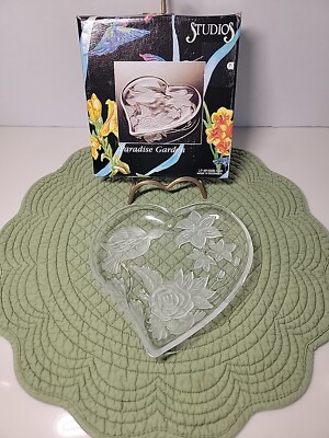 Crystal Clear Studio Heart Shaped Dish - Paradise Garden Hummingbirds 6 1/4