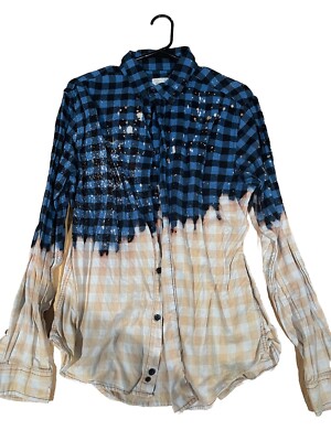 Bleach Dipped Flannel Shirt  with Ombre Effect-image