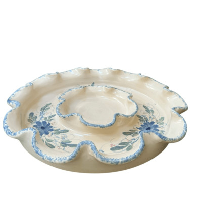 Vintage Pottery Serving Dish tray Chip & Dip 13”-image