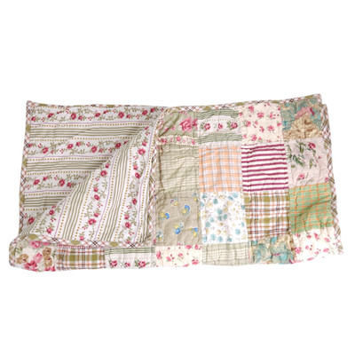 Pottery Barn Patchwork Floral Plaid Euro Sham Pillowcase Tie Close Shabby Chic-image