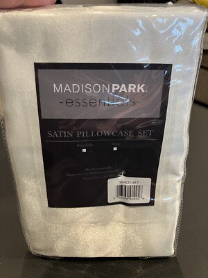 Madison Park Essential Ivory Solid Satin Pillowcase 2-Pack Set Size: Standard-image