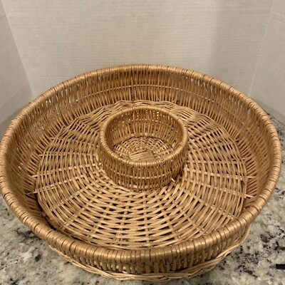 Beige Wicker/Rattan Woven Chip and Dip Basket 17”-image