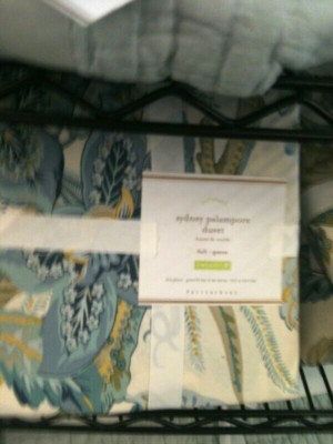 Pottery Barn Sydney Floral Palampore Duvet Cover Blue Gray Queen No Shams New🦩-image