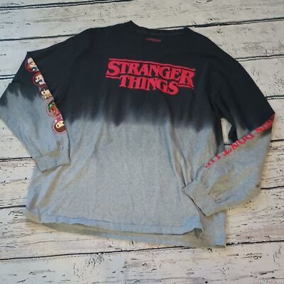 Stranger Things Black Gray Dip Dye Character Long Sleeve Tee Shirt XL-image
