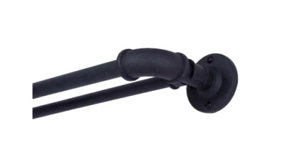 Sun Zero Bronn Industrial 66in-120in Matte Black Steel Double Curtain Rod-image