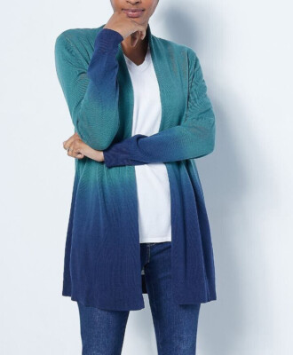 Belle by Kim Gravel Cotton Rayon Dip Dye Sweater Cardigan Peacock Blu XL A460371-image