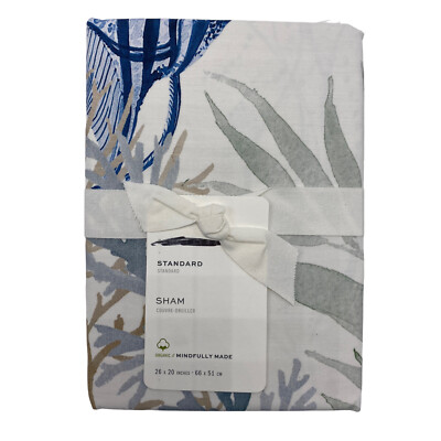 Pottery Barn Del Mar Organic Percale Coastal Sham Standard Multi White Blue Gray-image