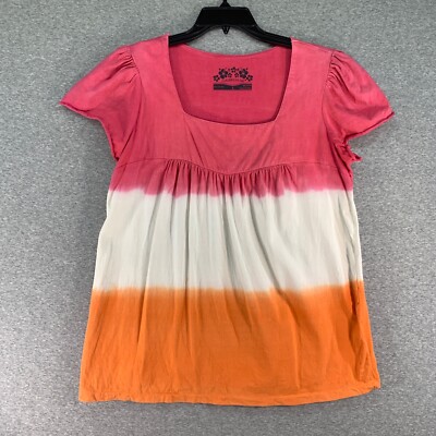Caribbean Joe Womens Top Large Pink White Orange Color Block Dip Dye Knit-image