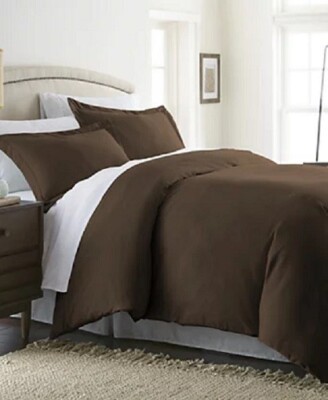 IENJOY HOME DOUBLE BRUSHED MICROFIBER SOLID CHOCOLATE BROWN KING DUVET SET-image